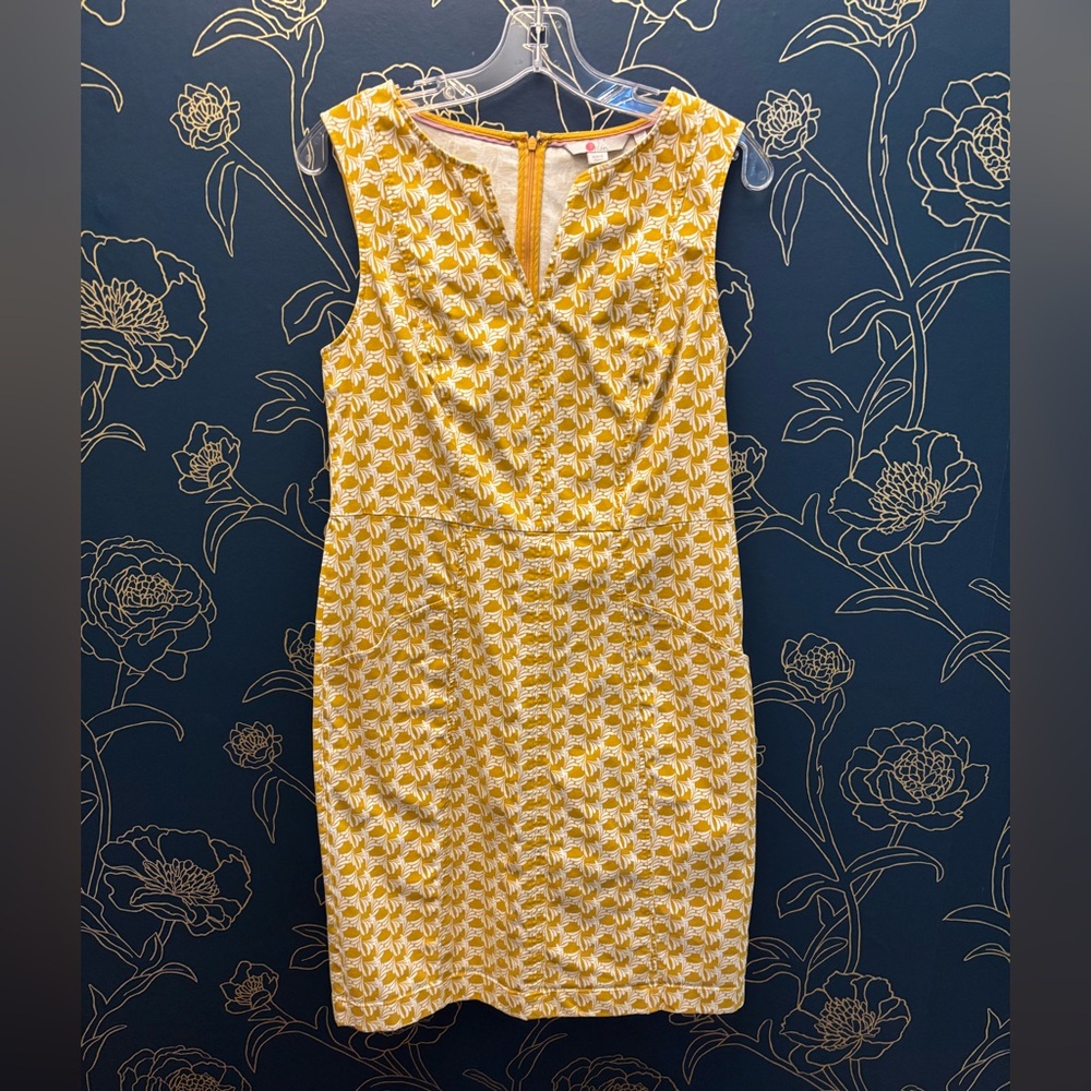 BODE Helena Cotton Chino Dress STRETCH  pockets PRINT yellow/gold US SIZE 8